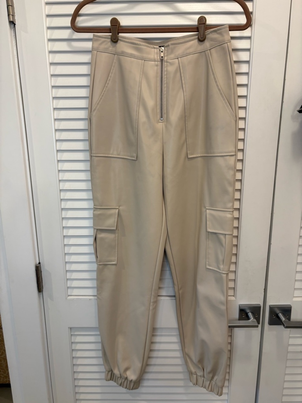 Fashion Nova Cream Cargo Jogger Pants with Front Zip